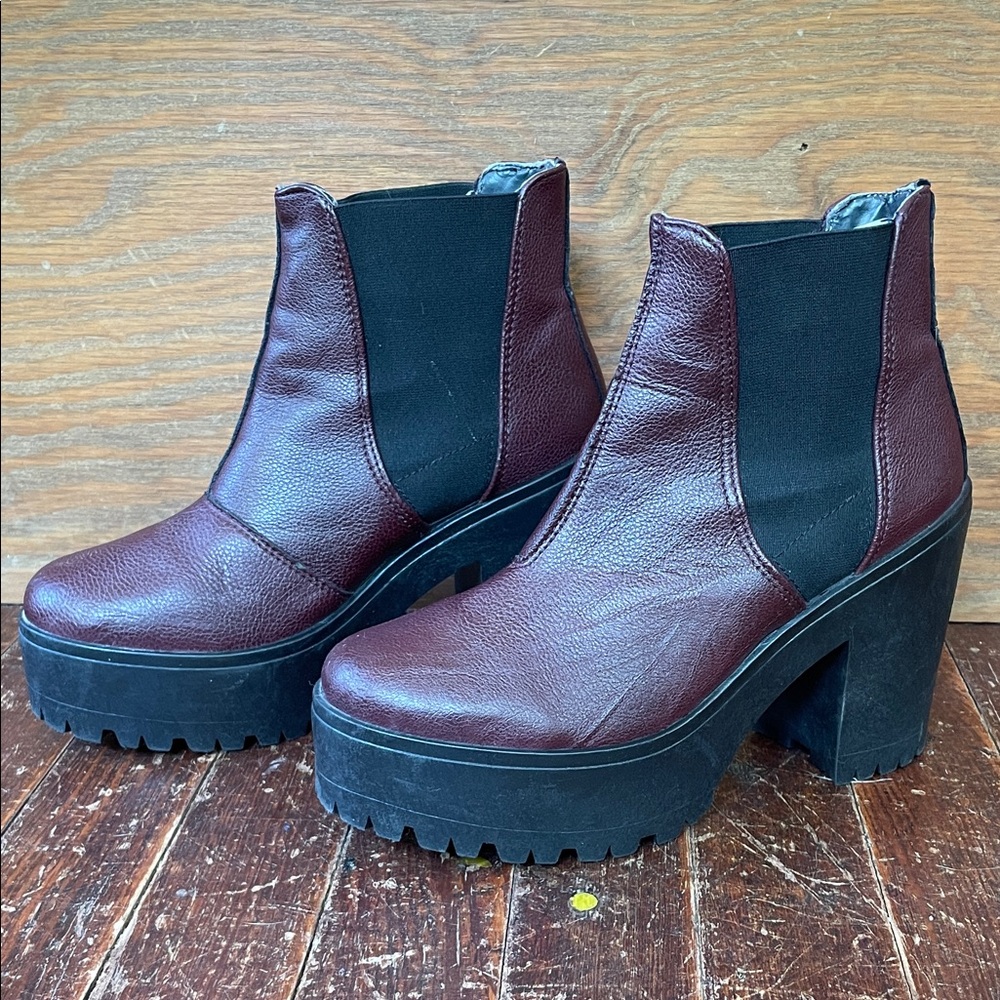 River Island Burgundy Platform Heeled Chelsea Boots Size 39 / 8